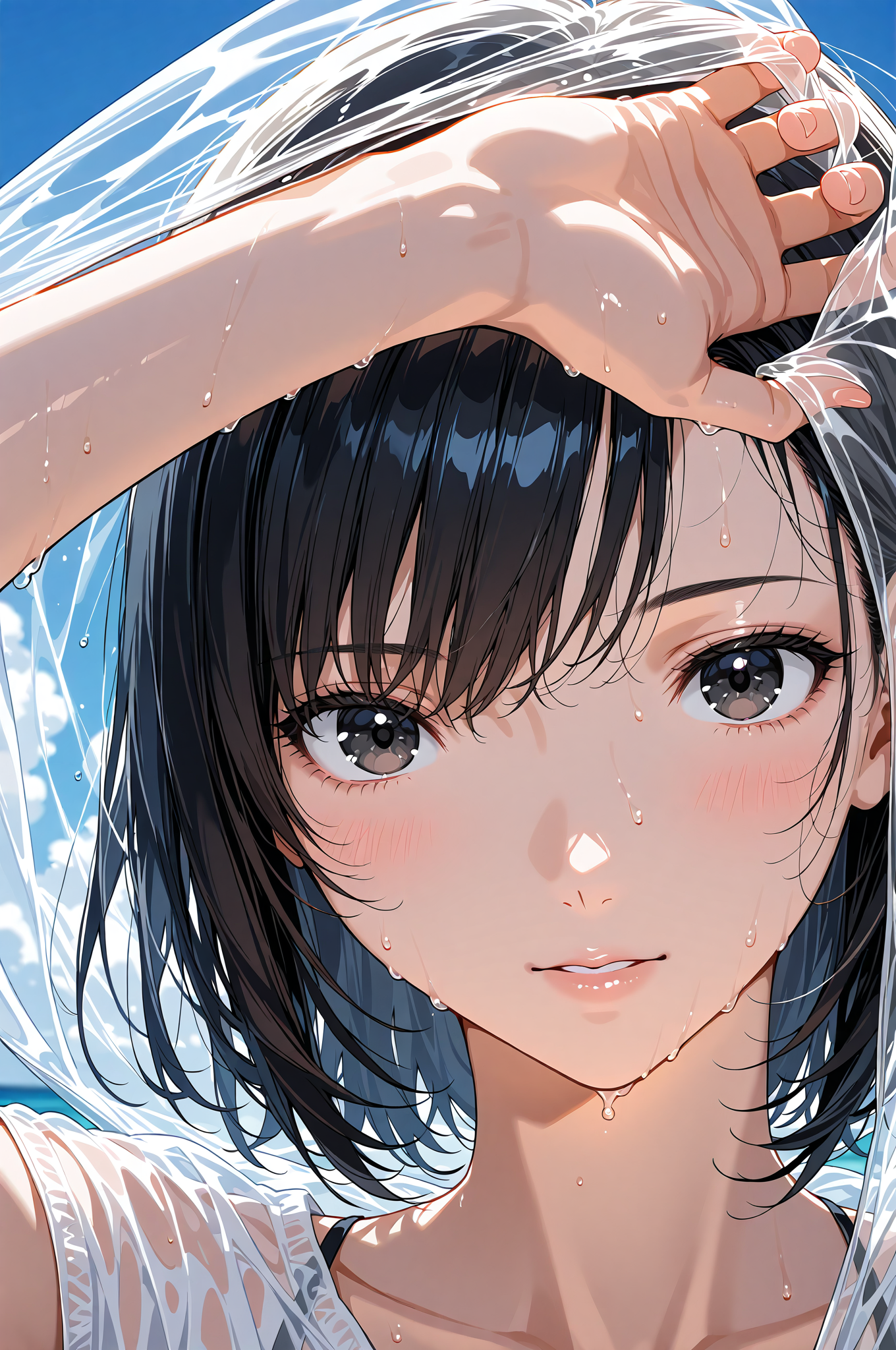 清涼感あふれる黒髪ショートの美少女ポートレート #アニメ調 #美少女 #かわいい