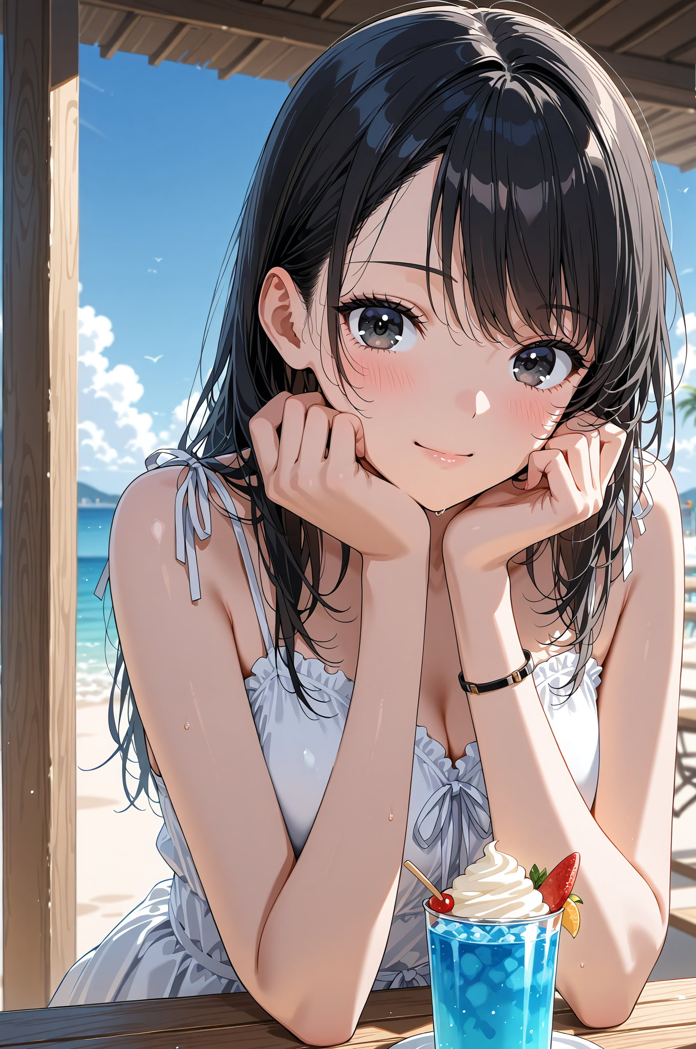 ビーチリゾートの黒髪美少女ポートレート #アニメ調 #美少女 #かわいい