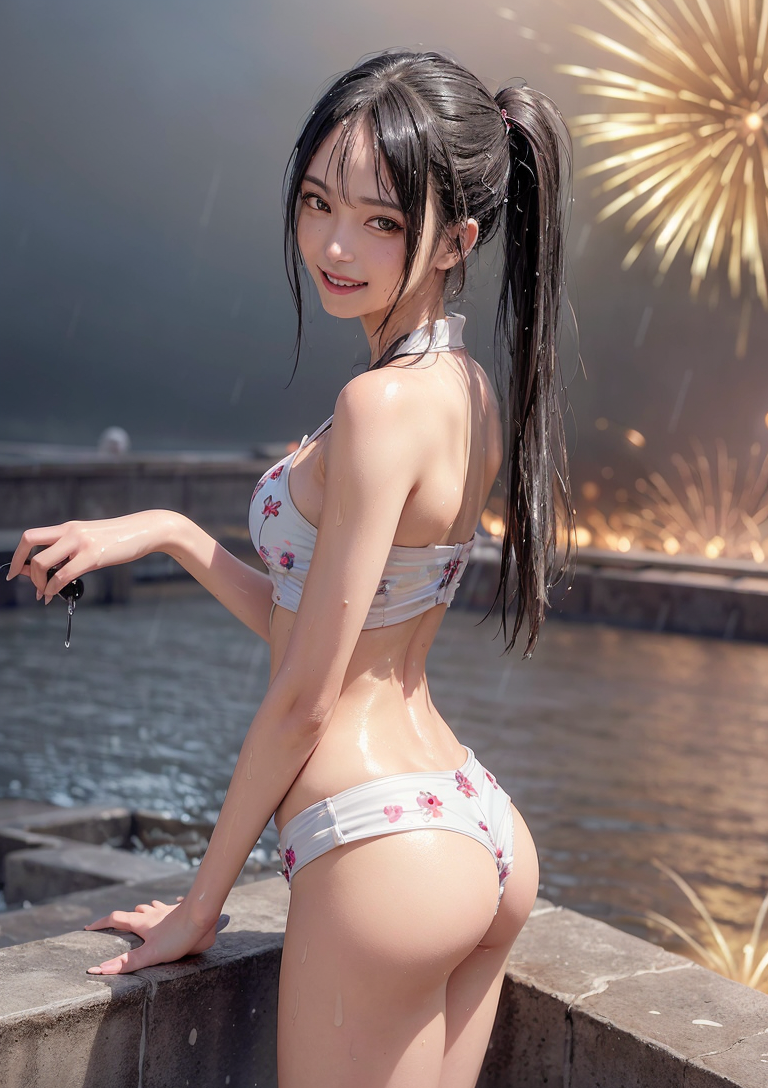 夕焼けの港でツインテールポートレート #美少女 #水着 #ツインテール