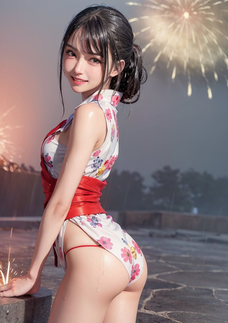 夏祭りの夜、花火と微笑み #美少女 #浴衣 #夏祭り