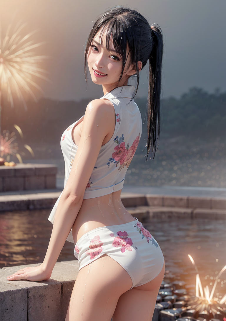 夕焼けに映える花柄姿の黒髪ポートレート #美少女 #清楚 #夕焼け