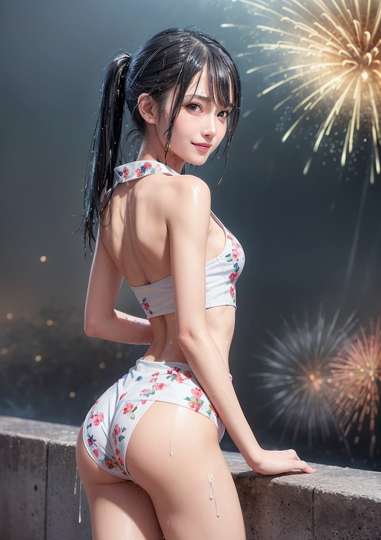 花火と夜景に彩られた夏の振り返り #美少女 #夜景 #花火
