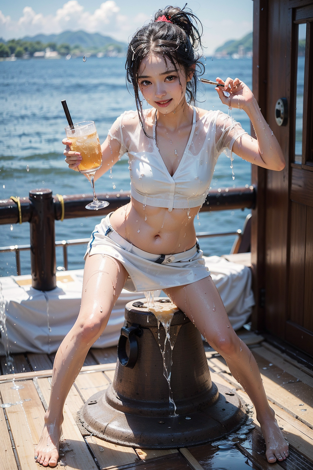湖畔の夏日、爽やかな笑顔と白シャツ #美少女 #笑顔 #夏