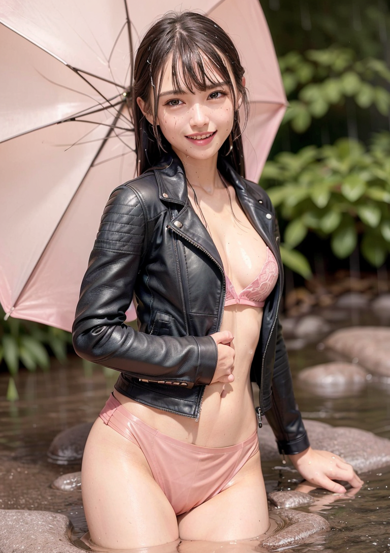 ライダースジャケットと水着のポートレート #美少女 #水着 #屋外