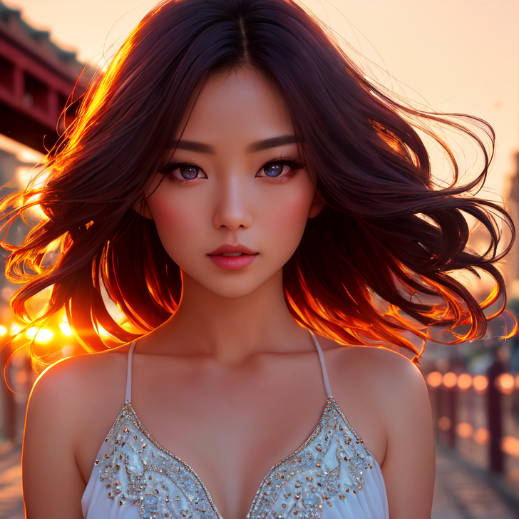 夕焼けに包まれた長髪の美少女ポートレート #美少女 #夕焼け #幻想的