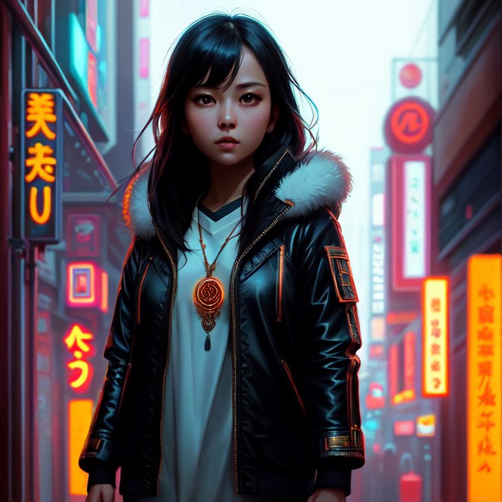 ネオンシティの夜景に佇む黒髪美少女 #美少女 #夜景 #ネオンシティ