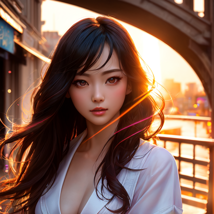 夕焼けに染まる黒髪ロング、都会の窓辺ポートレート #美少女 #夕景 #長髪