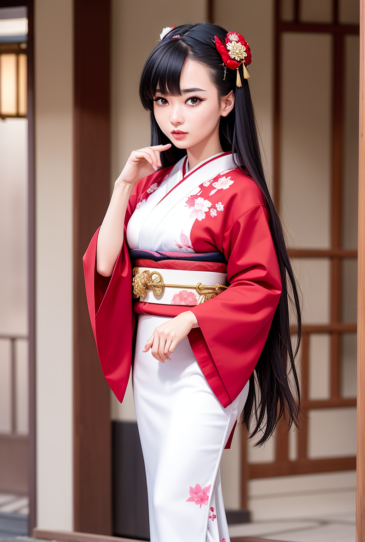 赤白の着物姿、古典美少女ポートレート #美少女 #着物 #清楚
