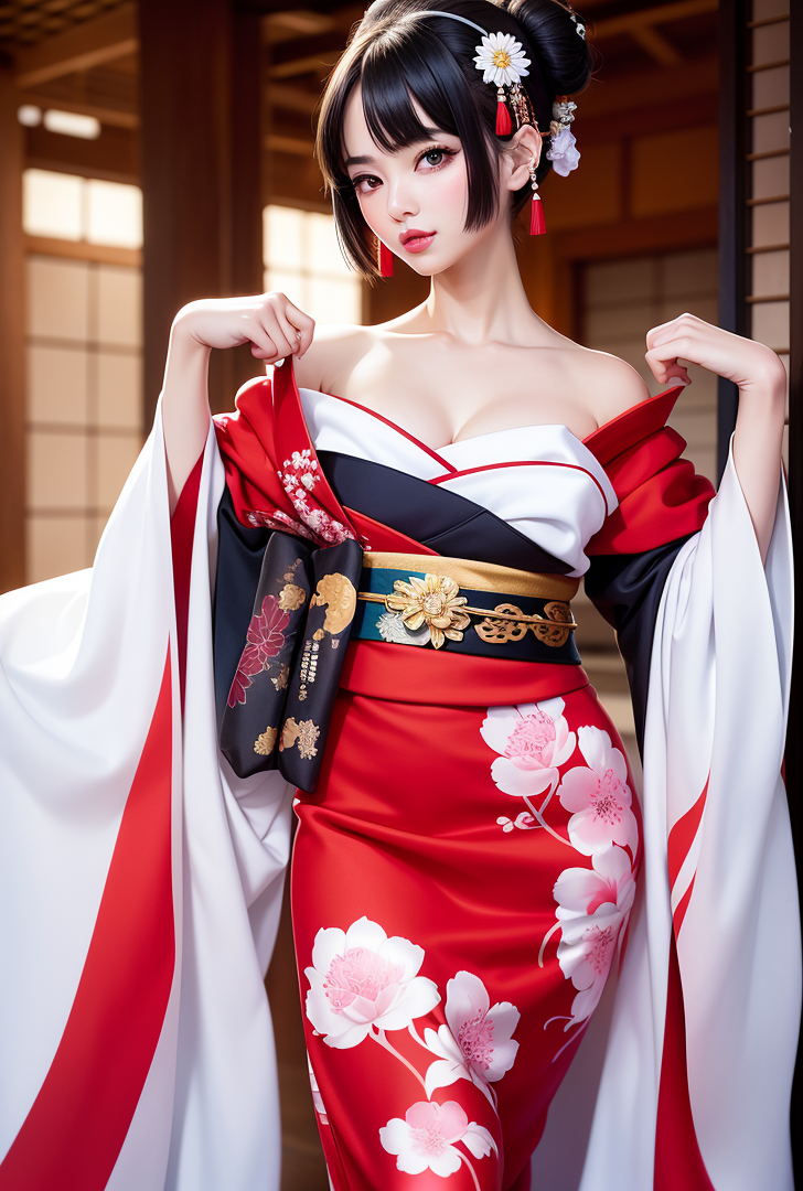 赤い花柄着物の優雅なポートレート #美少女 #和服 #着物
