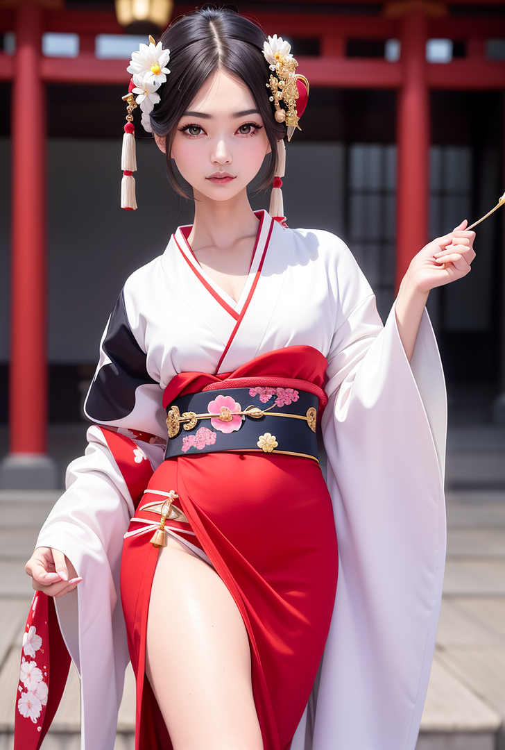 白と紅の着物姿、古風な髪飾りで優雅に #美少女 #着物 #古風