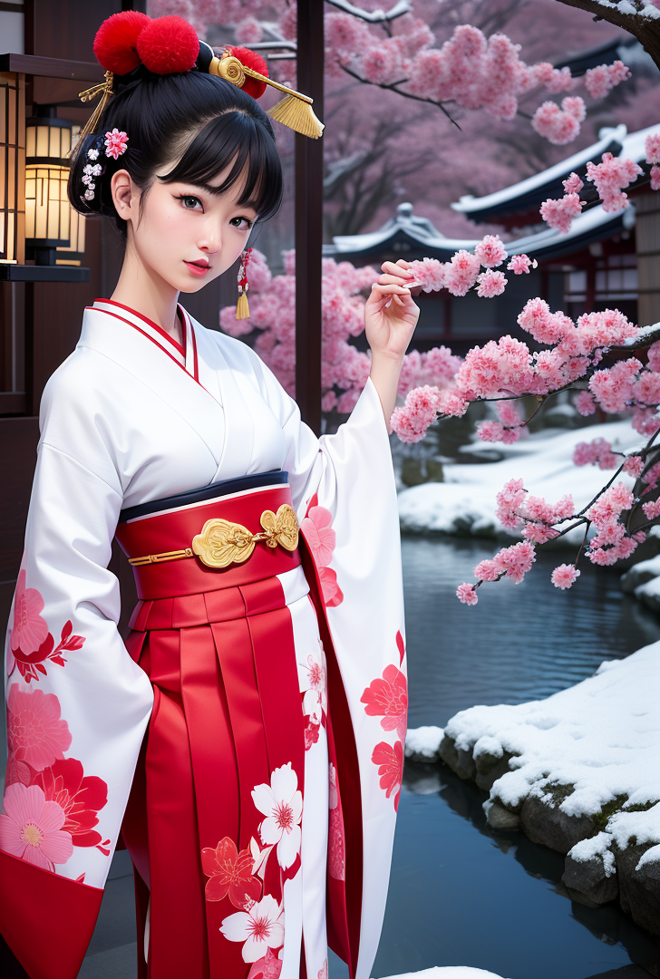 春の庭園で桜を愛でる着物姿の少女 #美少女 #着物 #春