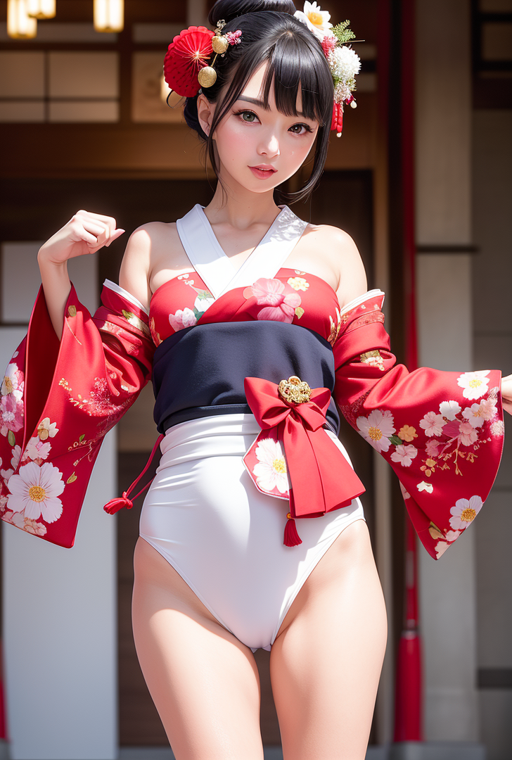 赤い振袖姿の清楚な美少女、古典美を引き立てる髪飾り #美少女 #振袖 #和風