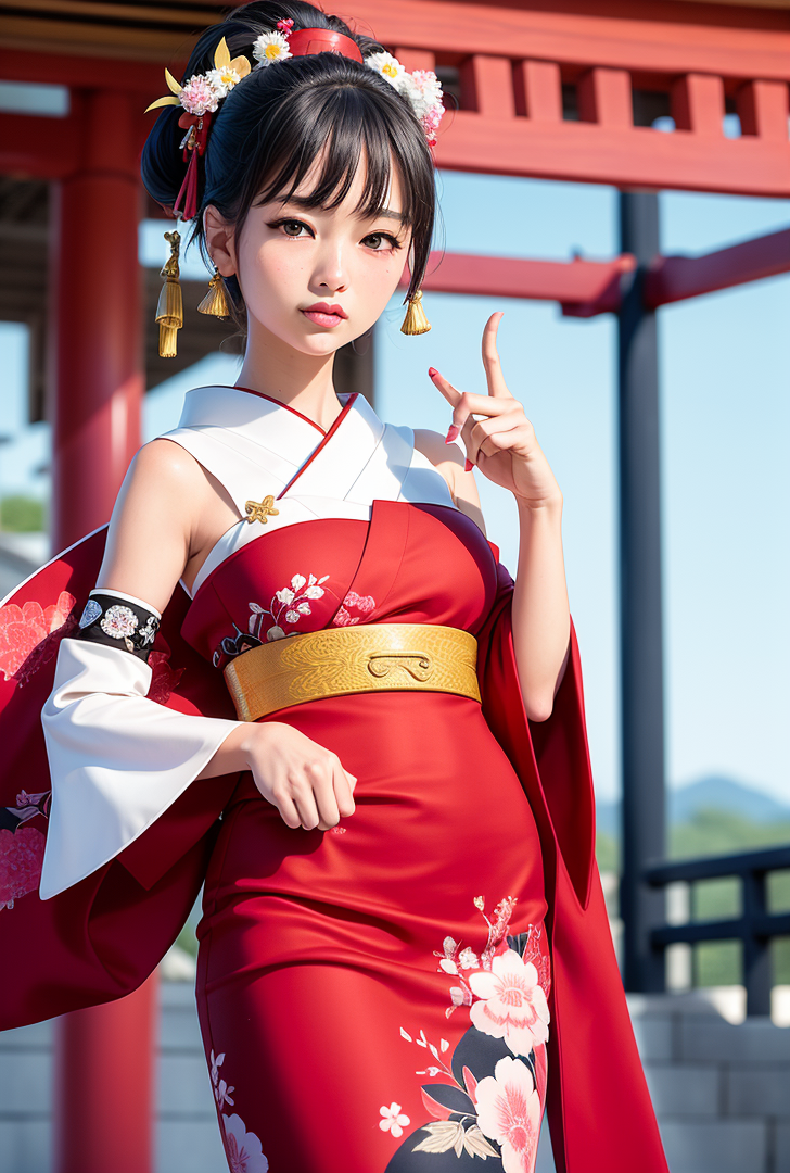赤い和装姿の気品ある美少女ポートレート #美少女 #和装 #古典