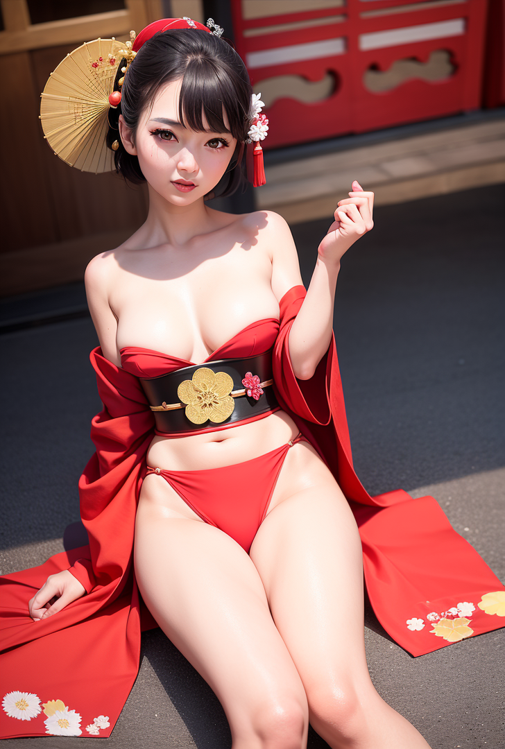 赤い帯と金色の帯留めを身につけた古都美女のポートレート #美少女 #和装 #古都