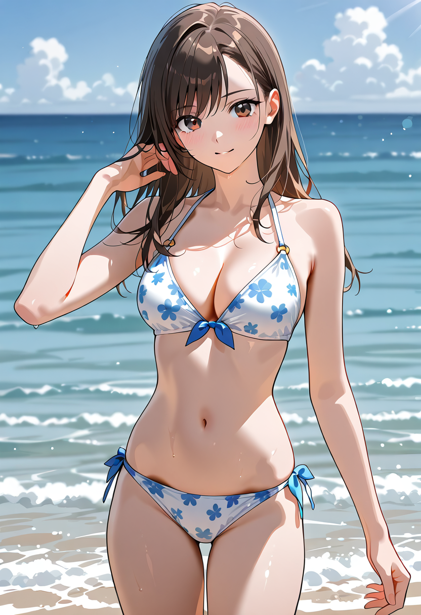 海辺のポートレート、花柄ビキニ姿 #美少女 #水着 #屋外