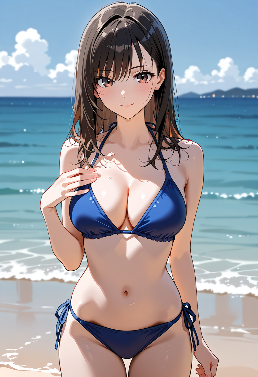 青い海と白い砂浜で微笑む少女 #美少女 #水着 #屋外