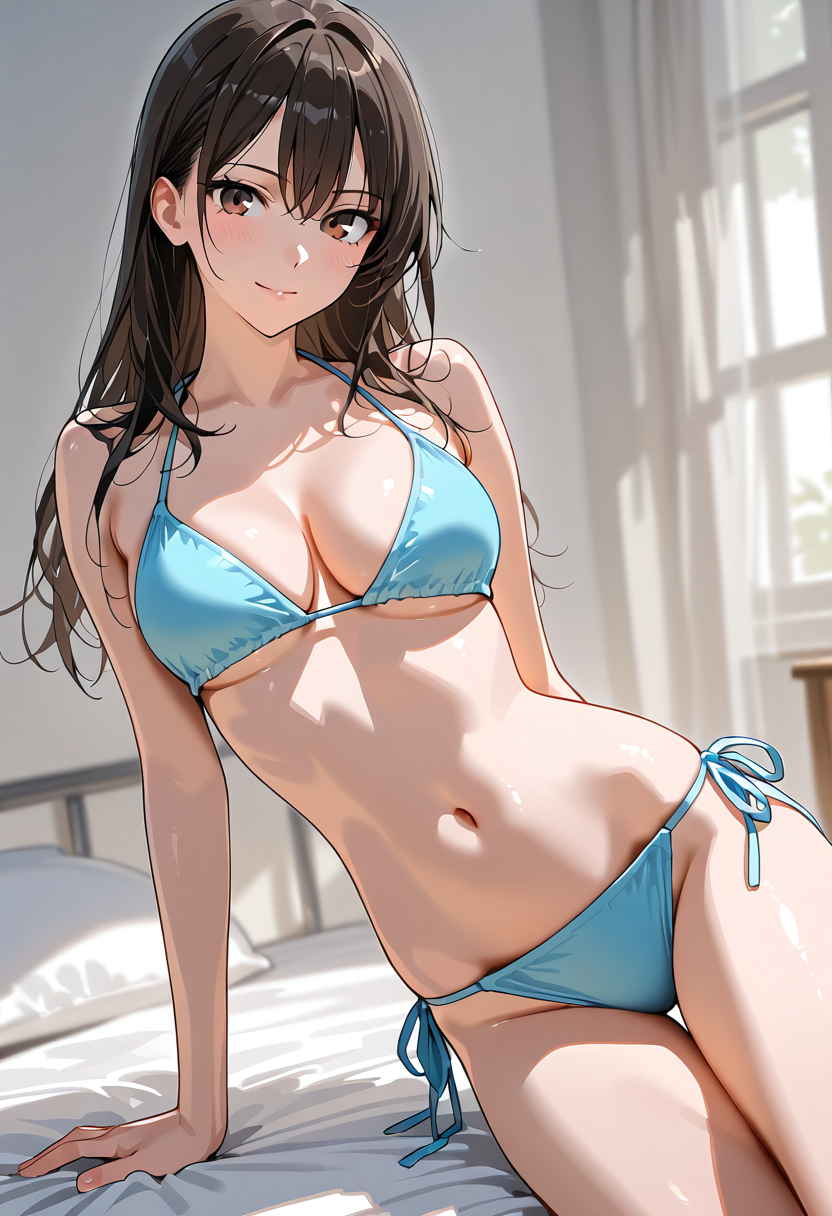 青いビキニの美少女ポートレート #美少女 #アニメ調 #かわいい