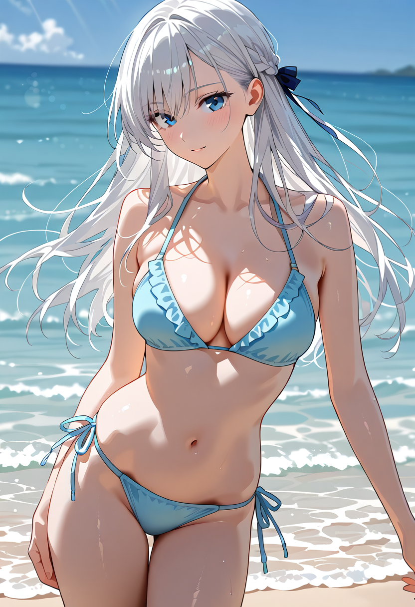 白髪の美少女が輝く夏のビーチポートレート #水着 #ビキニ #美少女
