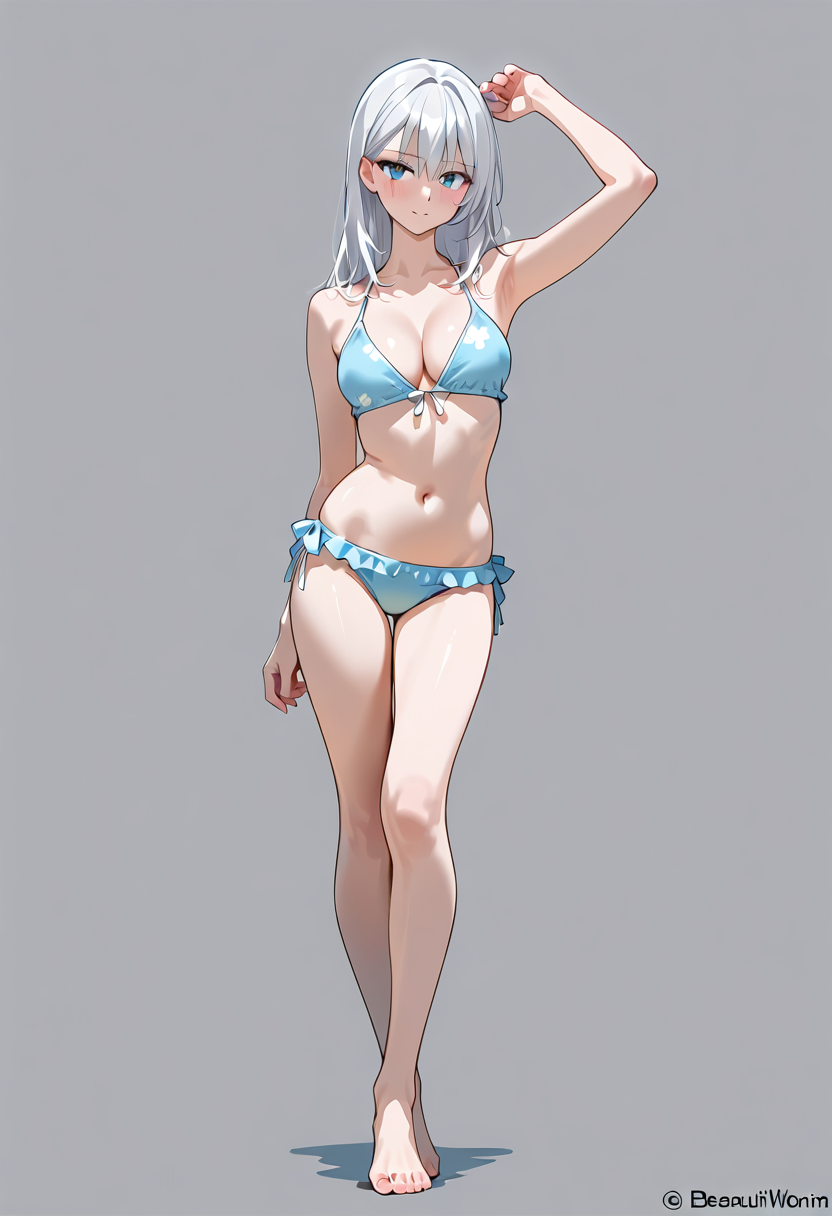 白髪の美少女が水着姿でポーズ #美少女 #水着 #アニメ調