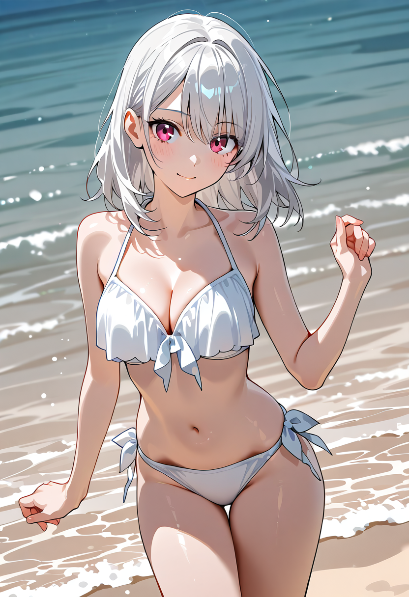 白髪美少女の夏の海辺ポートレート #美少女 #水着 #ビキニ