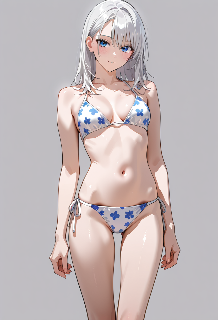 白髪の美少女が着る花柄ビキニ #水着 #美少女 #かわいい