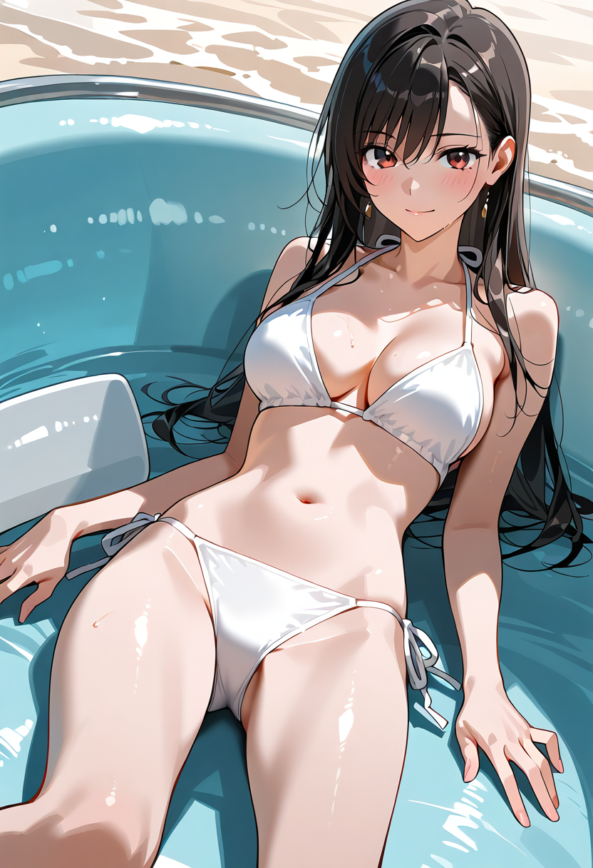 白い水着で微笑む黒髪の少女 #水着 #美少女 #かわいい