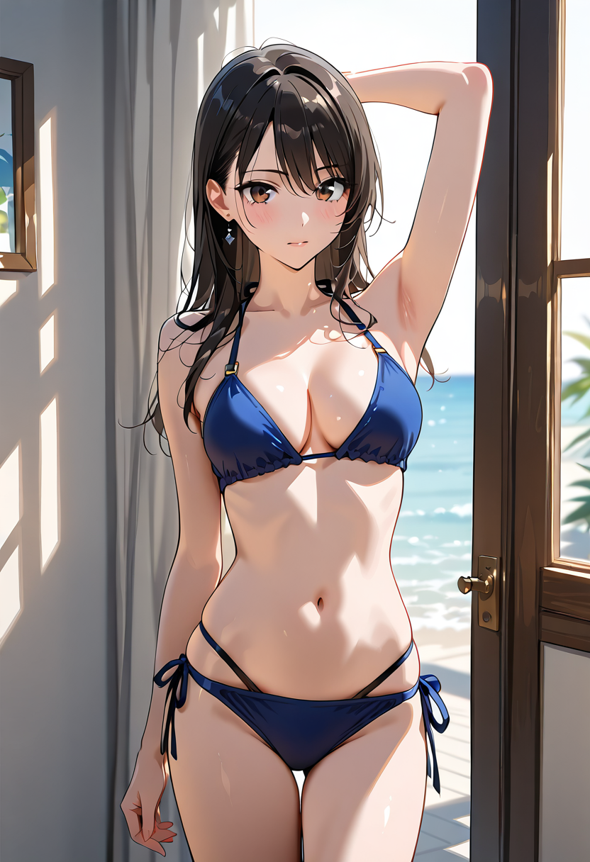 青い水着のアニメ調美少女ポートレート #美少女 #水着 #かわいい