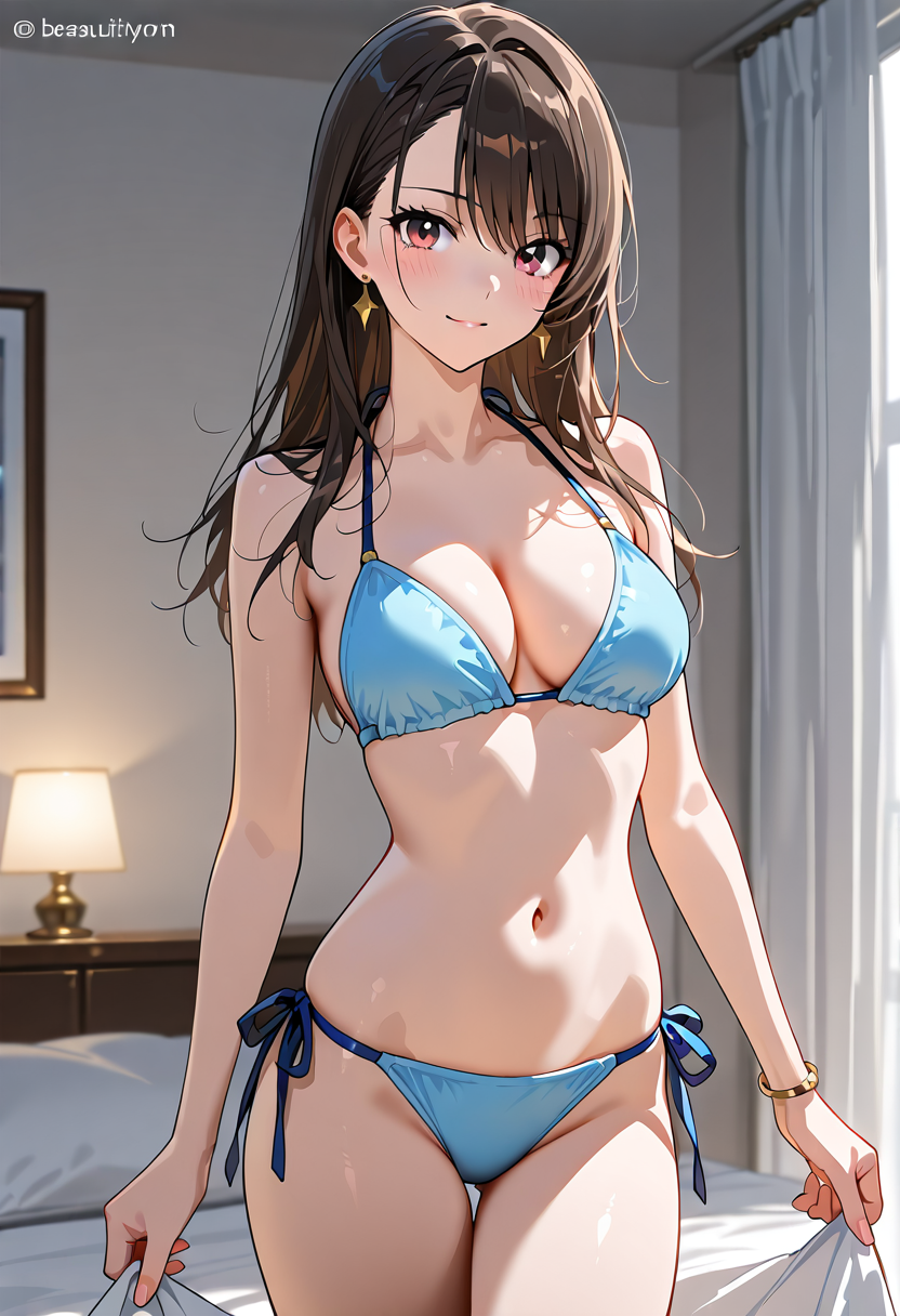 寝室のポートレート、青のセットアップ #美少女 #アニメ調 #セクシー