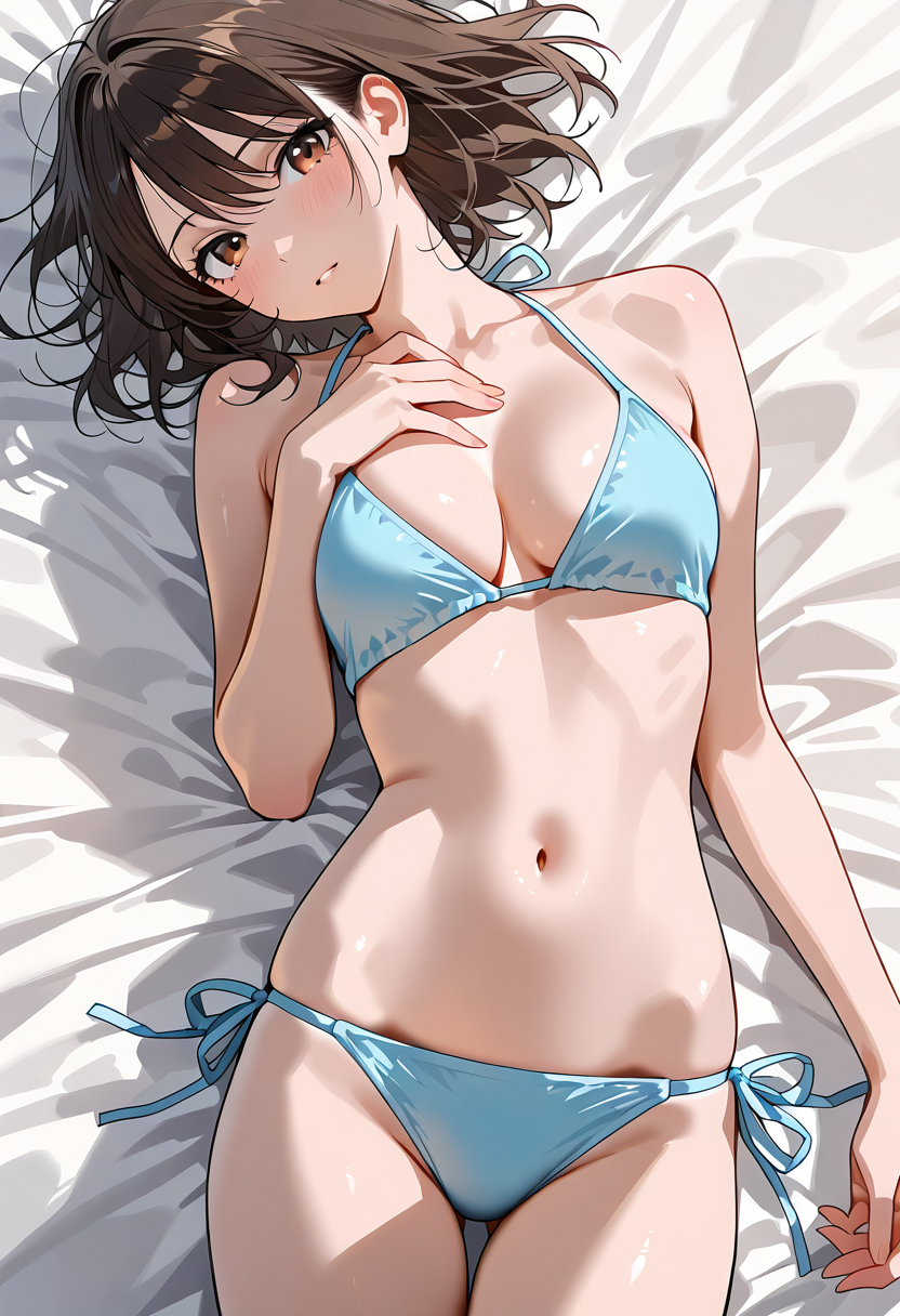 光と影のポートレート、青いビキニ姿の美少女 #水着 #美少女 #ビキニ