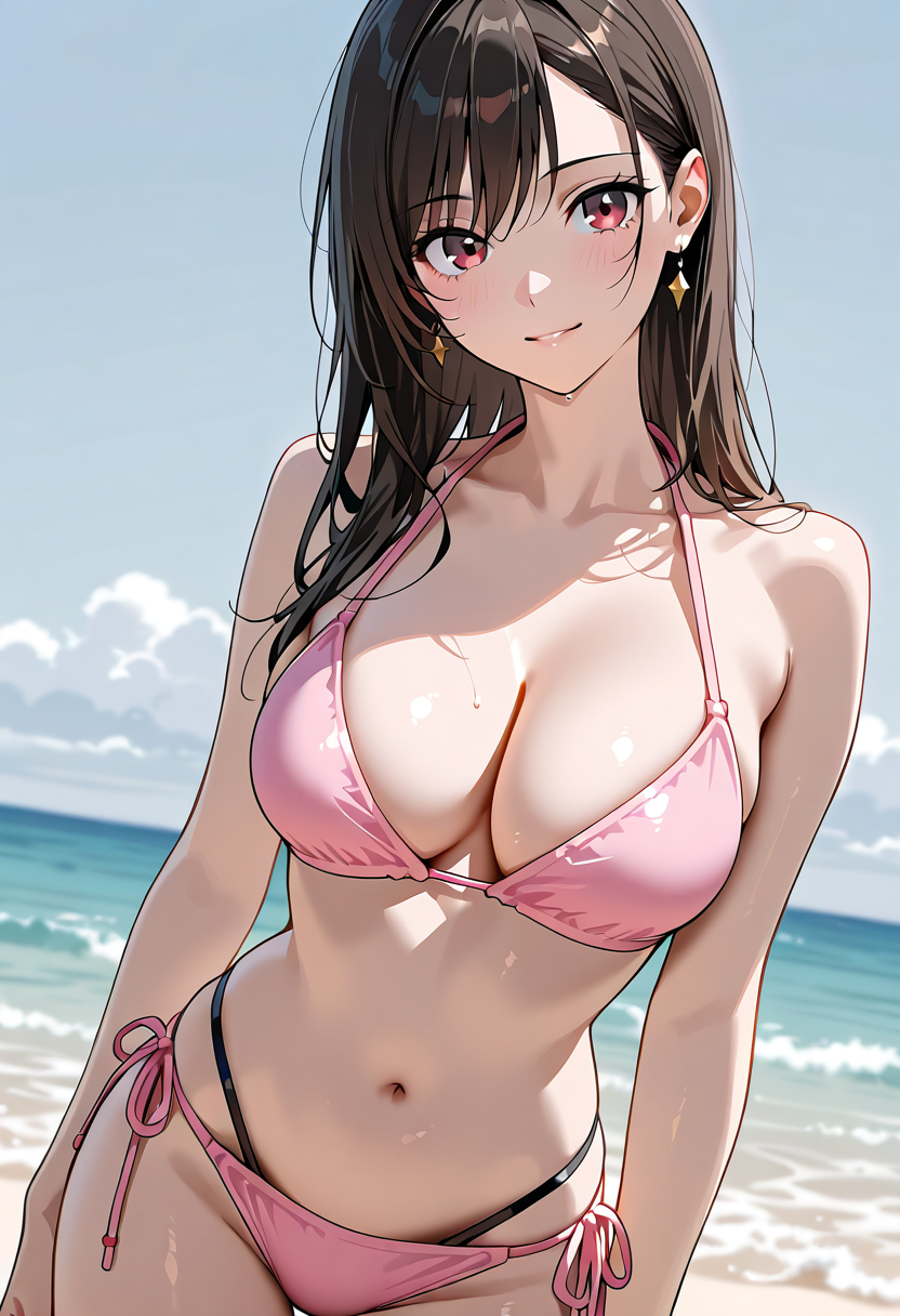 ピンク水着の美少女ポートレート #美少女 #水着 #アニメ
