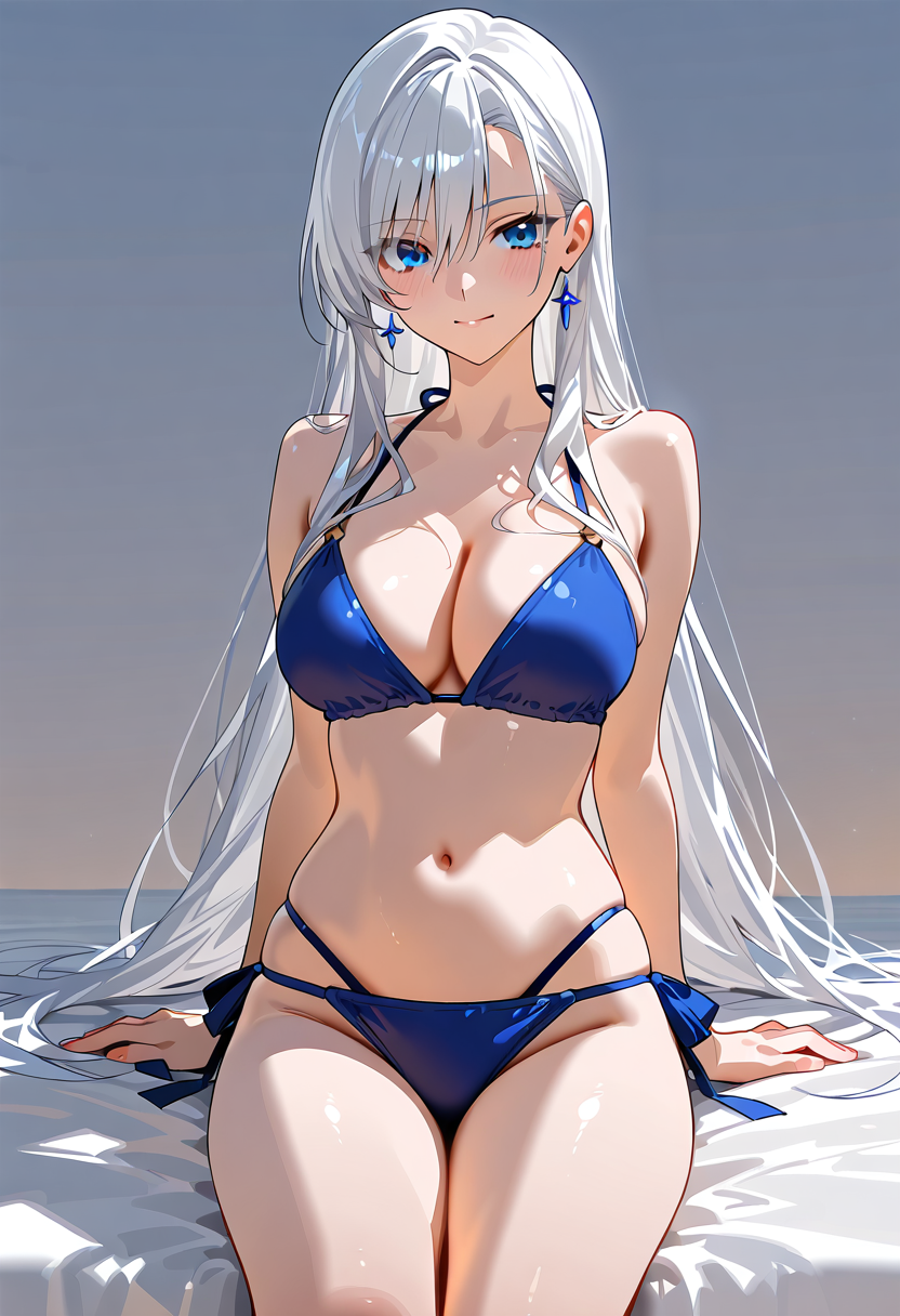 白髪の美少女、青い水着のポートレート #美少女 #アニメ調 #水着
