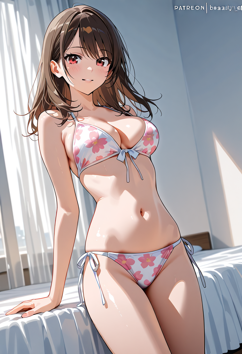 花柄水着のポートレート、柔らかい光の室内 #水着 #美少女 #セクシー