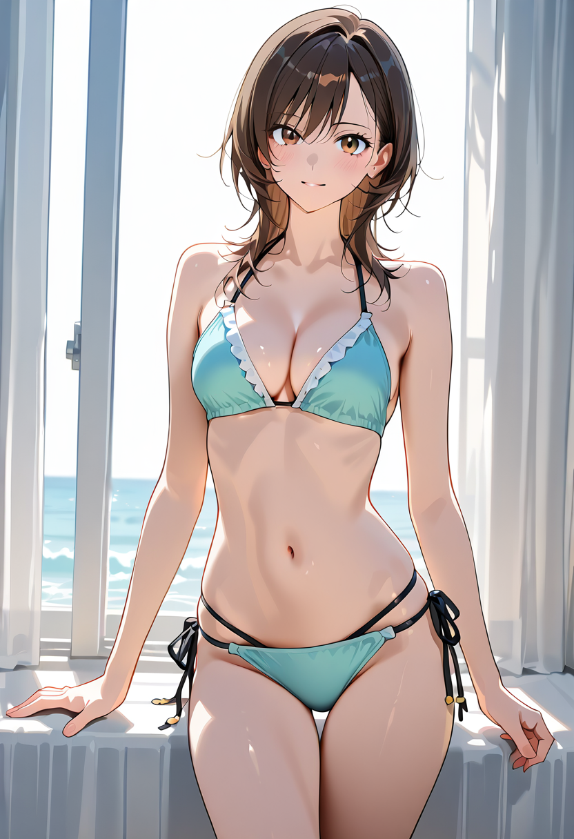 海辺の窓際ポートレート、ターコイズの水着姿 #美少女 #水着 #撮影