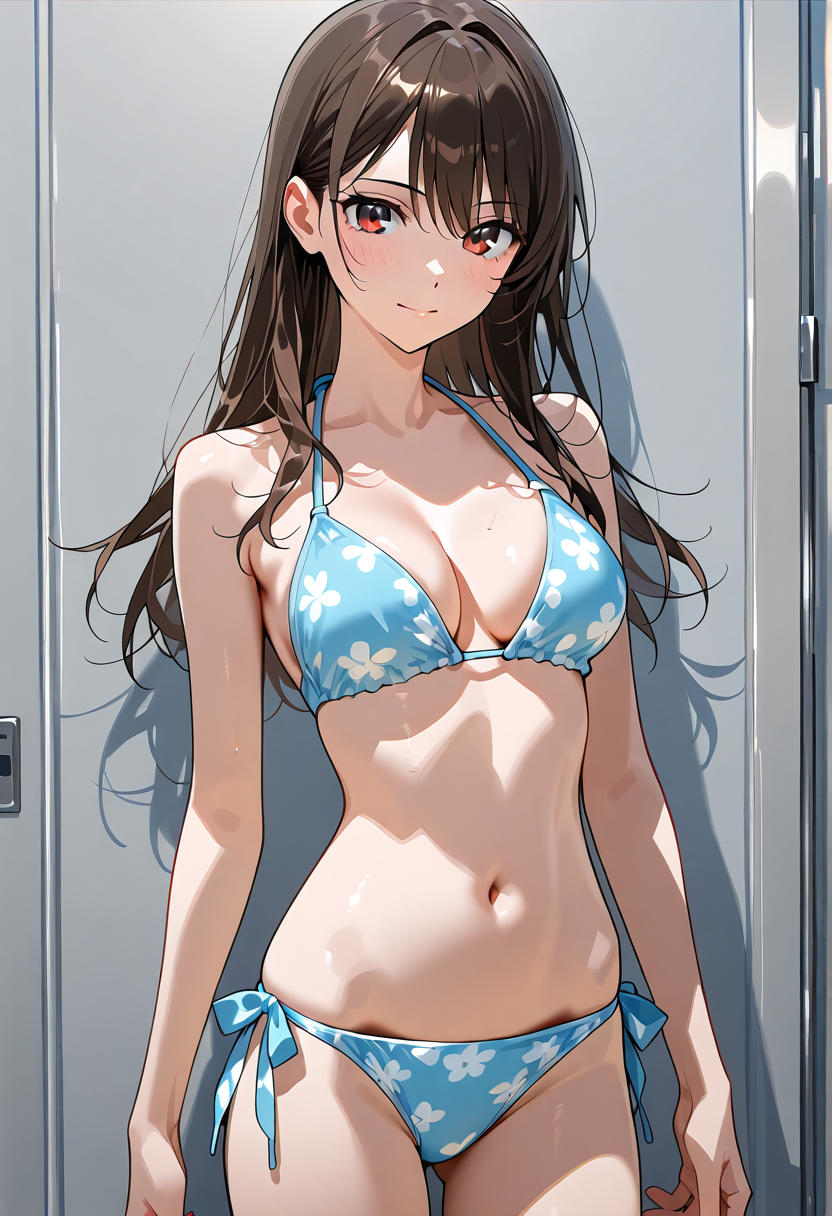 青い花柄水着のアニメ調美少女ポートレート #美少女 #アニメ #かわいい
