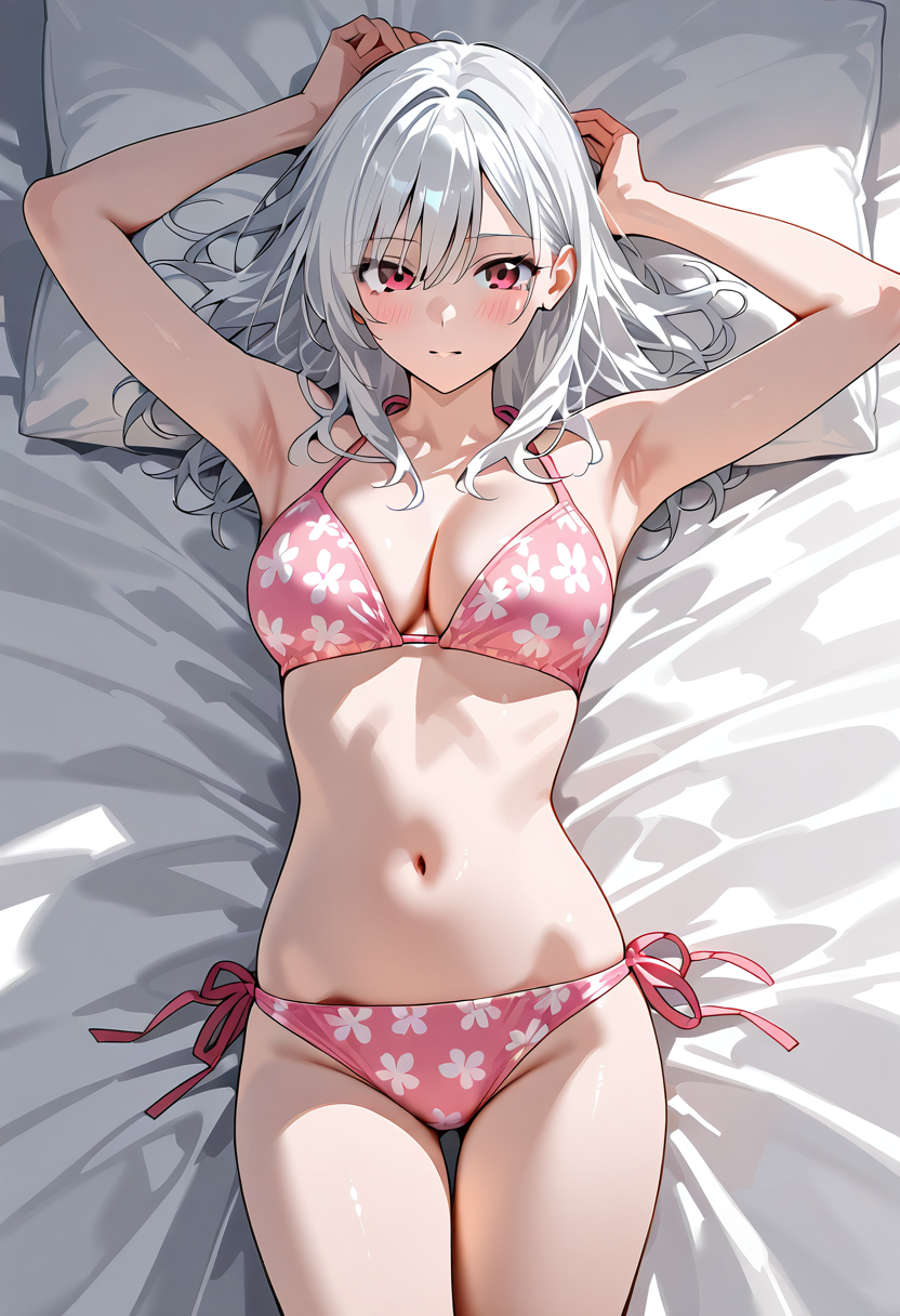 白髪美少女のベッドポートレート #美少女 #アニメ調 #かわいい