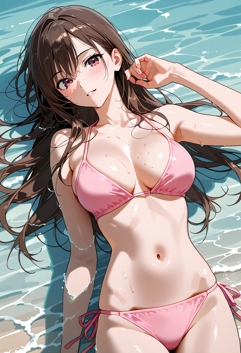 水辺のポートレート、ピンク水着の美少女 #美少女 #水着 #ビキニ