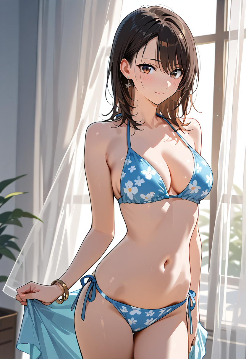 青い花柄水着の清潔感あふれるポートレート #美少女 #水着 #かわいい