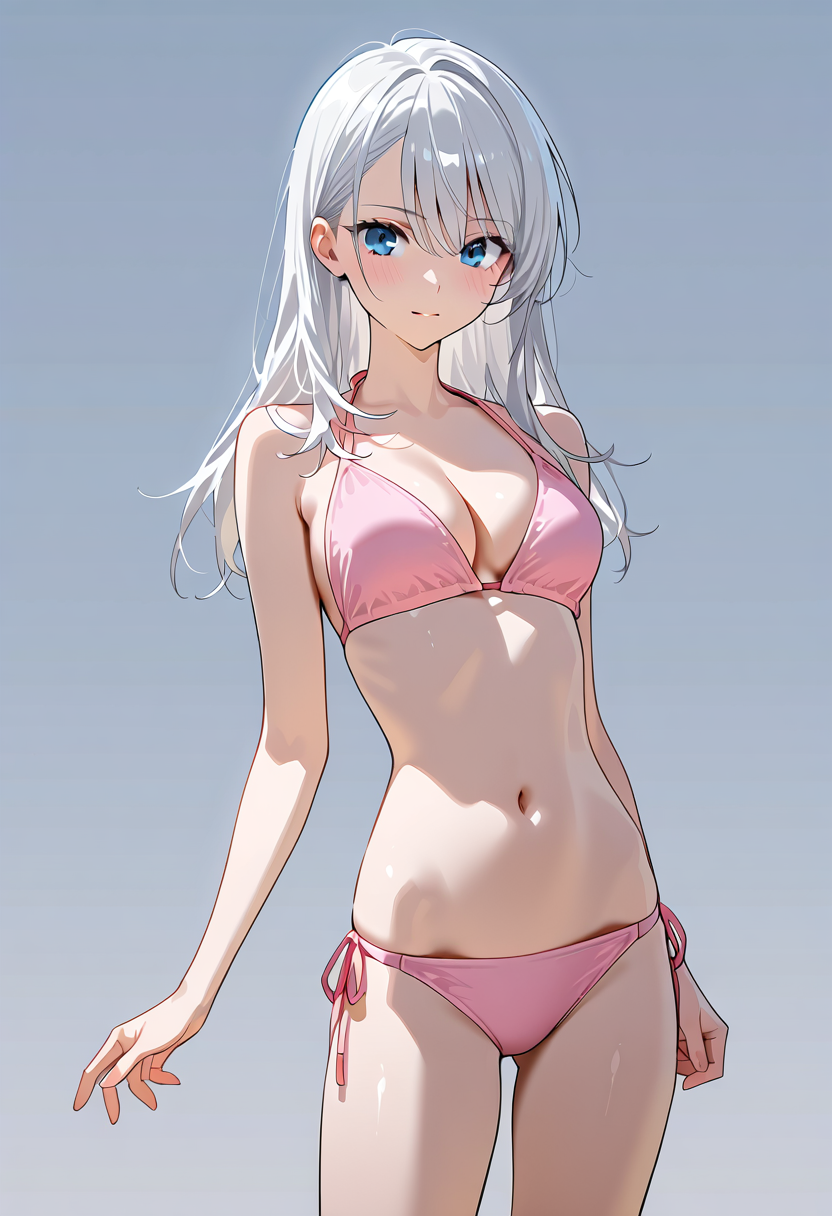 銀髪美少女のピンク水着ポートレート #美少女 #アニメ調 #水着
