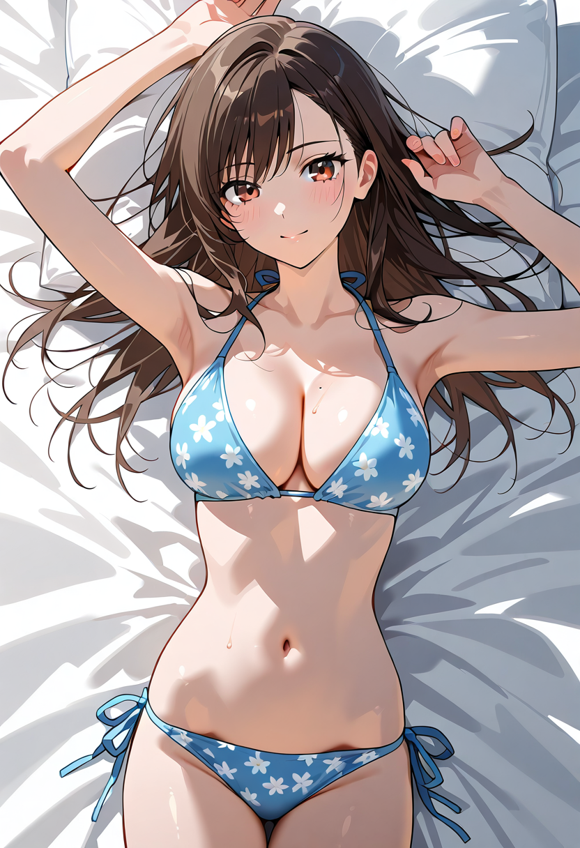 花柄ビキニの夏イラスト #美少女 #水着 #ビキニ