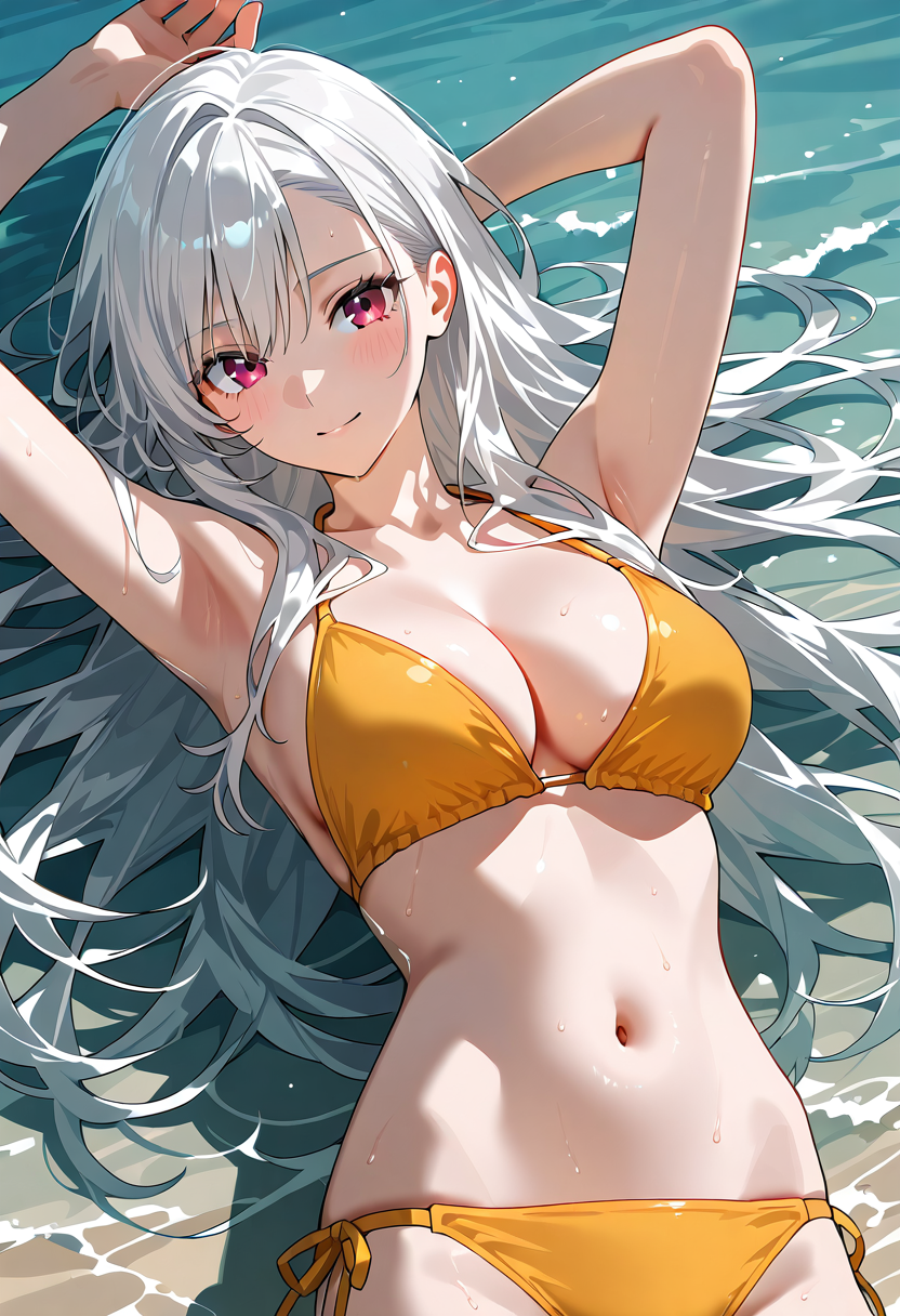 白髪美少女のビーチポートレート #美少女 #アニメ調 #肌色