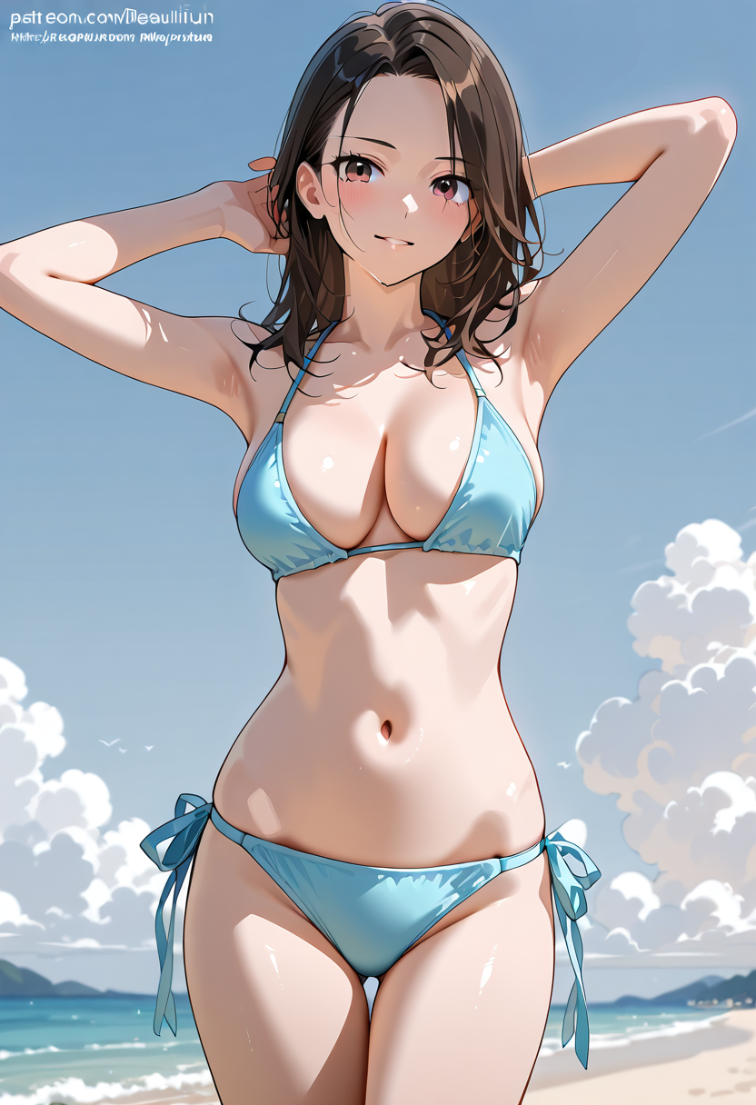 青空と海辺のビキニ姿ポートレート #水着 #美少女 #青空