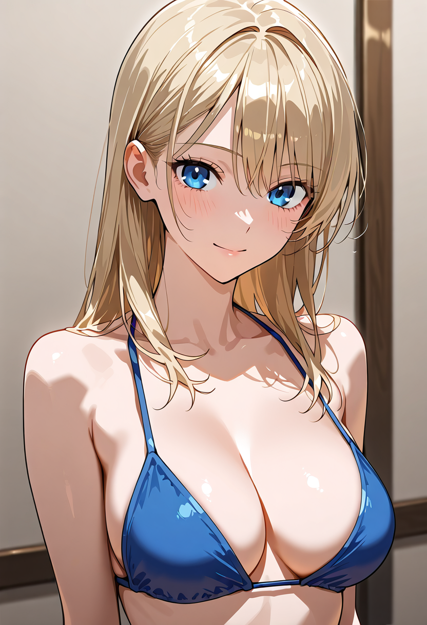 青いビキニの金髪美少女ポートレート #アニメ調 #美少女 #かわいい