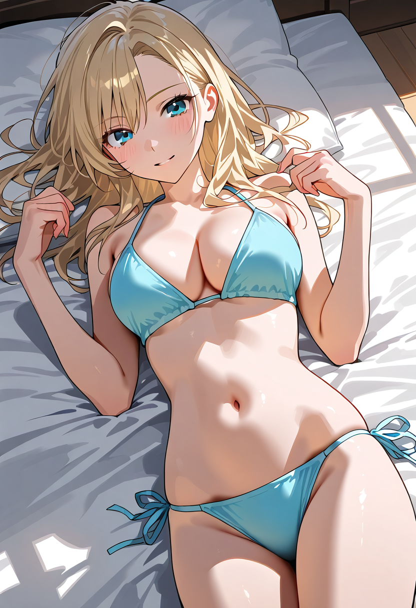 青い水着のアニメ調ポートレート #美少女 #アニメ調 #水着