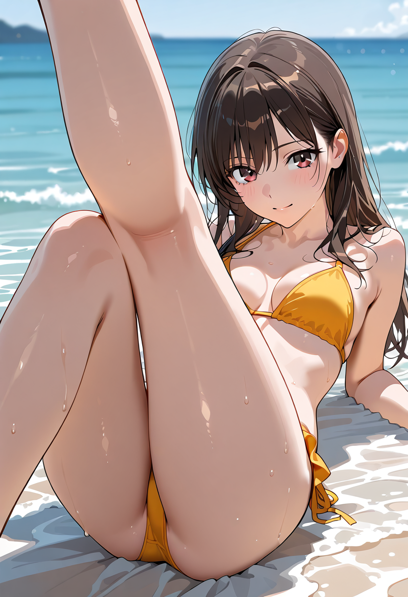 黄色ビキニの浜辺ポートレート #美少女 #アニメ調 #かわいい