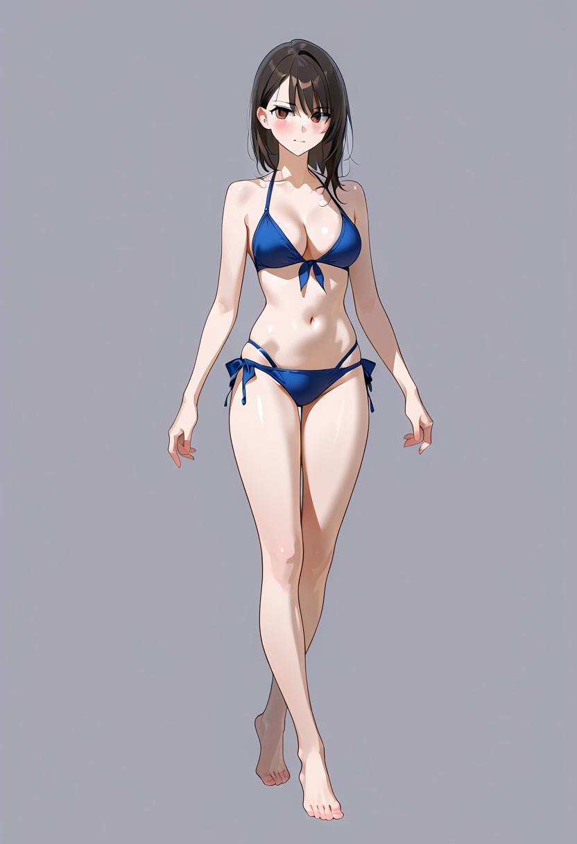 紺色ビキニのアニメ調ポートレート #水着 #美少女 #ビキニ