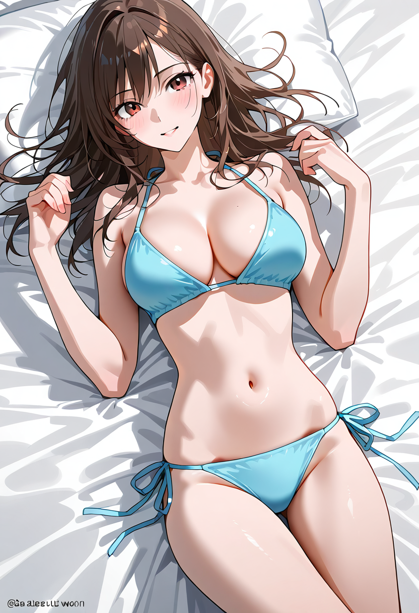 青いビキニの美少女ポートレート #美少女 #アニメ #水着