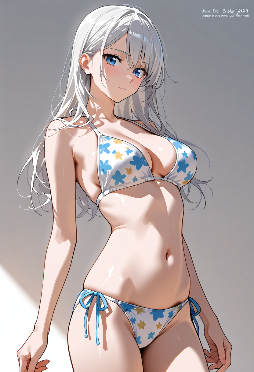 白髪美少女の星柄水着ポートレート #美少女 #水着 #アニメ調