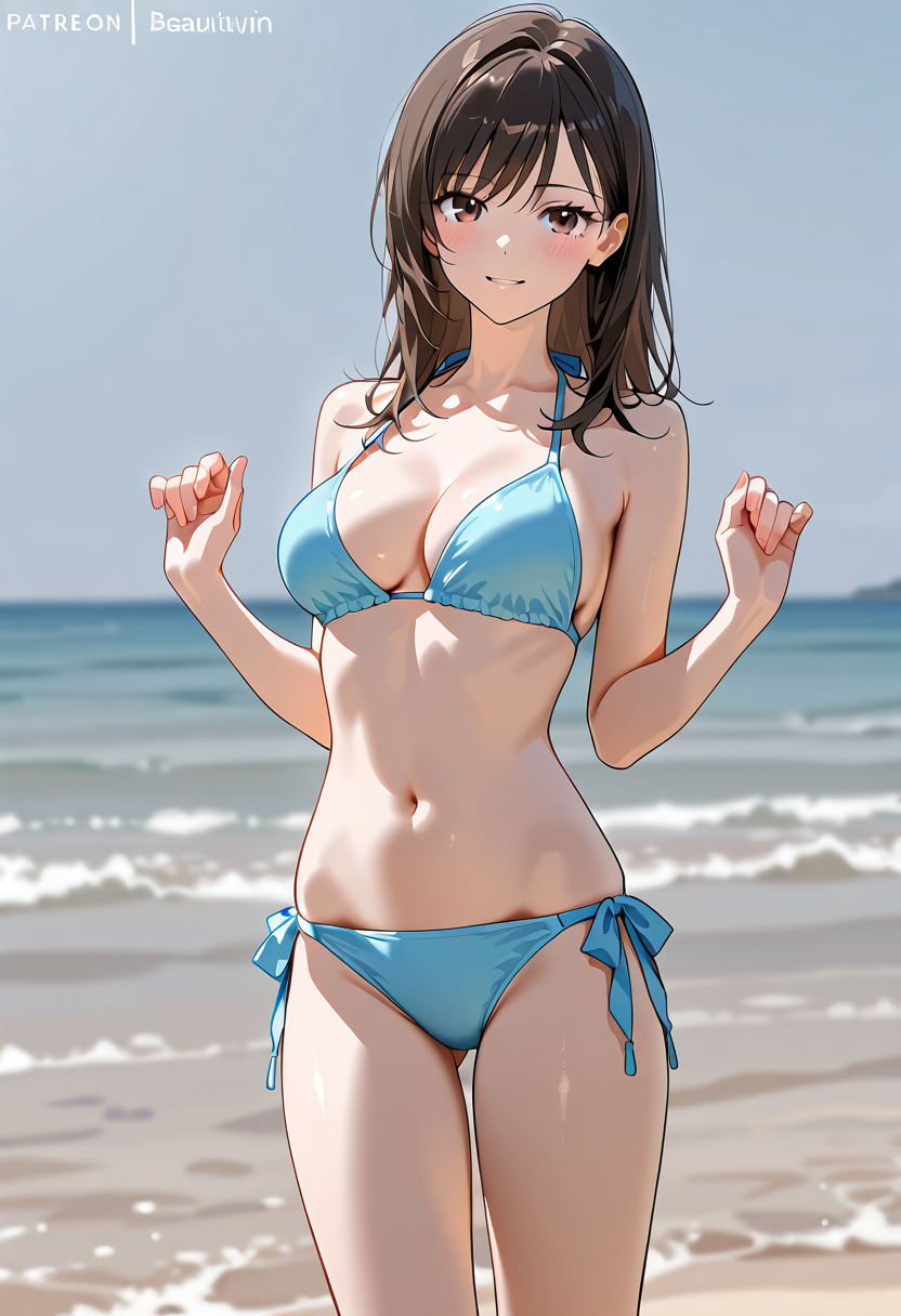 青いビキニの海辺ポートレート #水着 #ビキニ #屋外