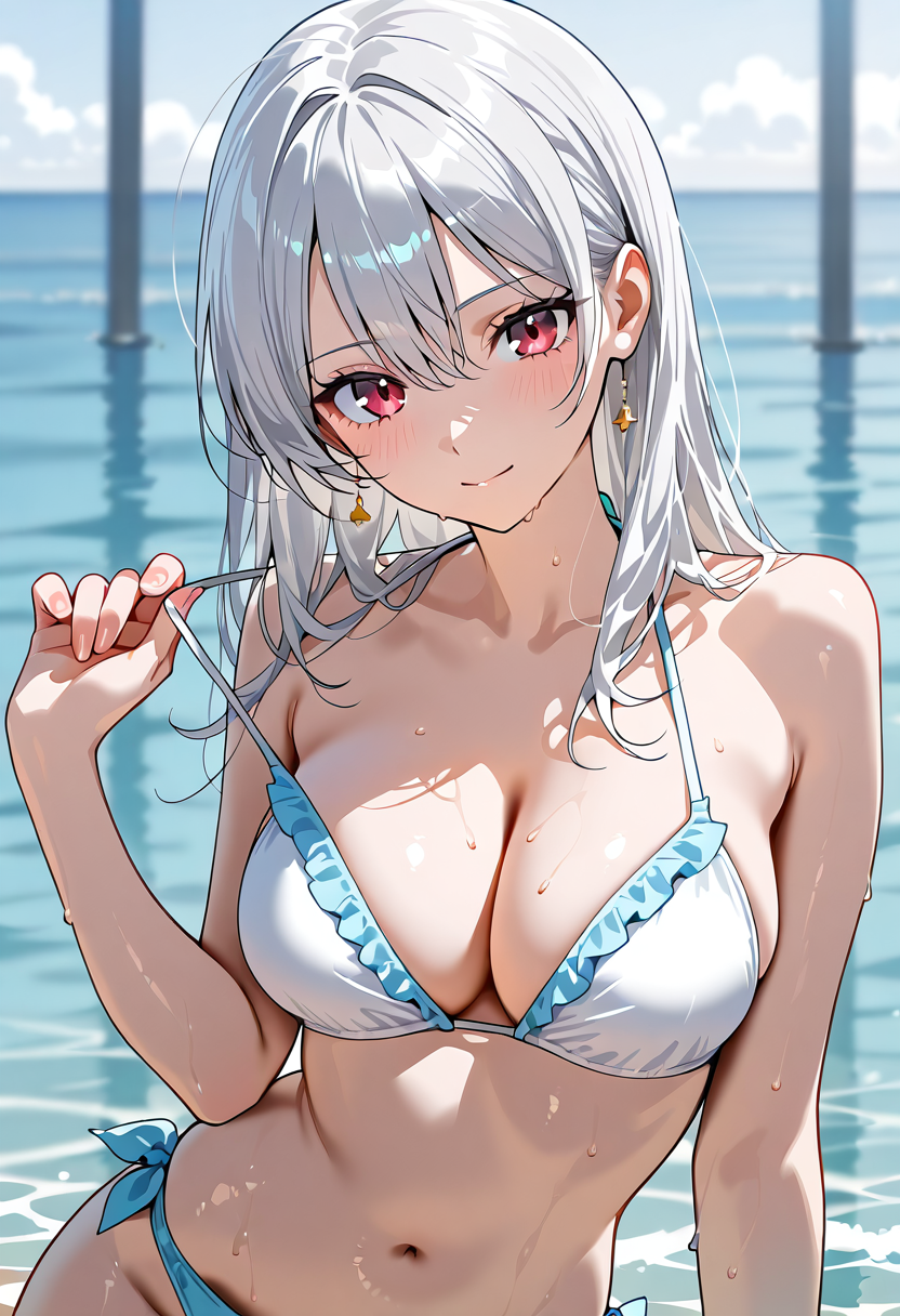 白髪の少女、海辺で微笑む夏のポートレート #美少女 #アニメ調 #かわいい