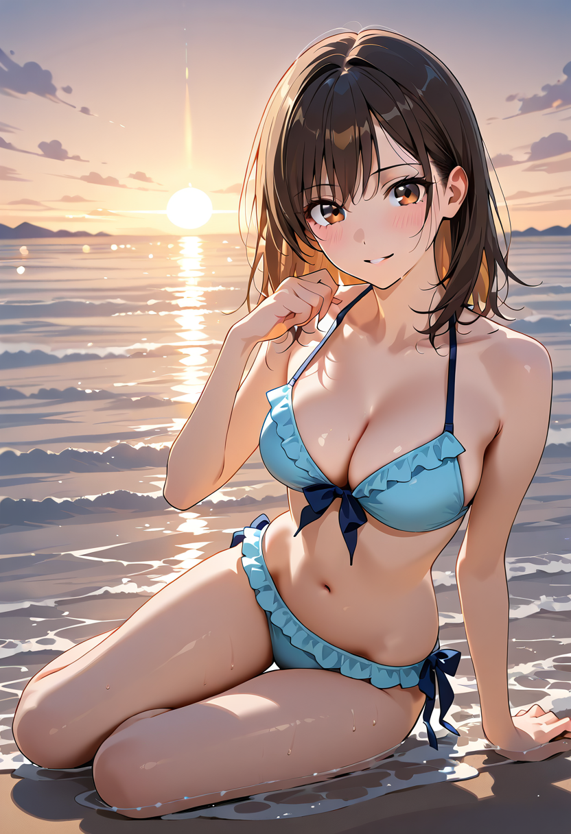 夕焼けビーチのポートレート #美少女 #水着 #屋外